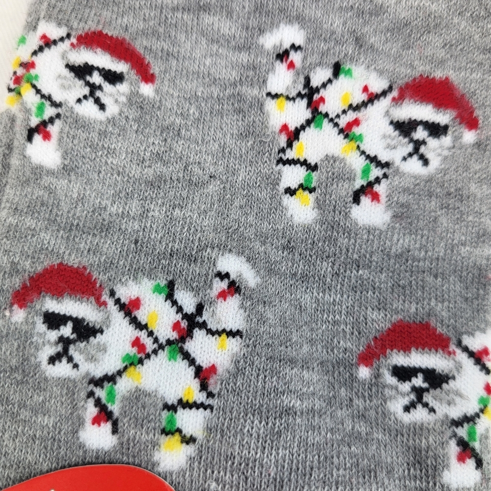 LeGale Mens SOCKS Cat Lights Santa Hat Gray Red White 1 Pair Christmas NEW - Picture 8 of 9